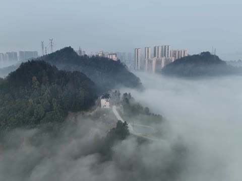 娄底  乡村晨雾   平流雾 美景 水洋村